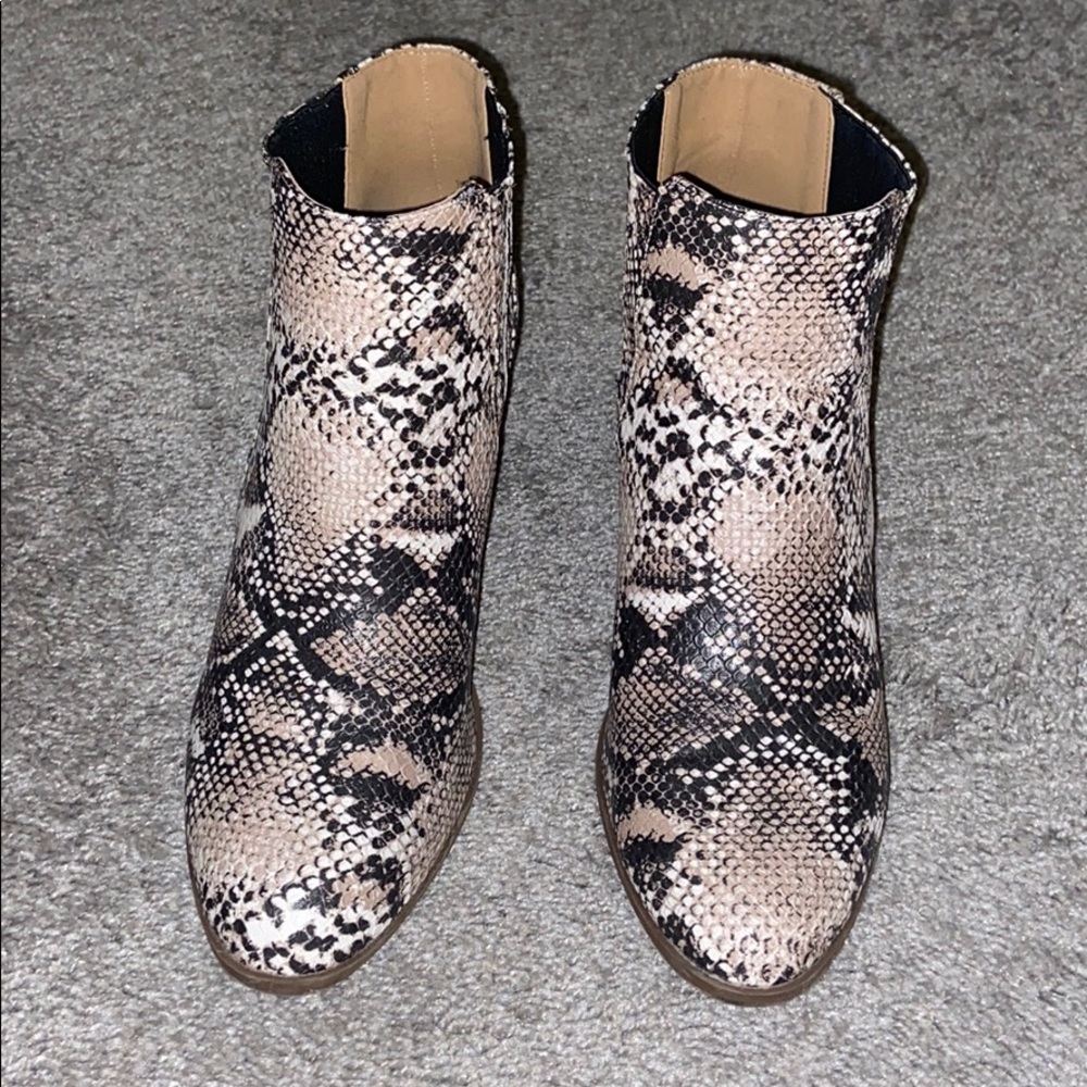 Maurices Snake skin ankle boots. 2.5-3 inch heel.